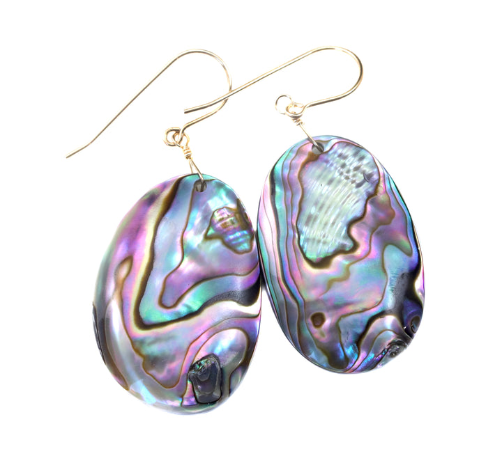 Abalone Earrings Paua Shell Teardrop Natural Peacock Oval 14k Solid Gold or Filled or Sterling Silver Blue Green Ovals Simple Drops MOP 2 Inches