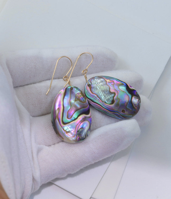 Abalone Earrings Paua Shell Teardrop Natural Peacock Oval 14k Solid Gold or Filled or Sterling Silver Blue Green Ovals Simple Drops MOP 2 Inches