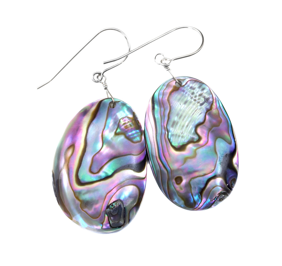 Abalone Earrings Paua Shell Teardrop Natural Peacock Oval 14k Solid Gold or Filled or Sterling Silver Blue Green Ovals Simple Drops MOP 2 Inches