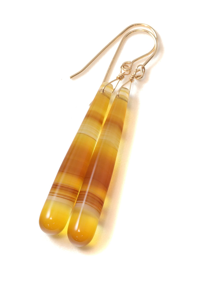 Honey Amber Chalcedony Earrings Smooth Long Teardrop 14k Solid Gold  or Filled or Sterling Silver Skinny Drops Spyglass Designs Simple