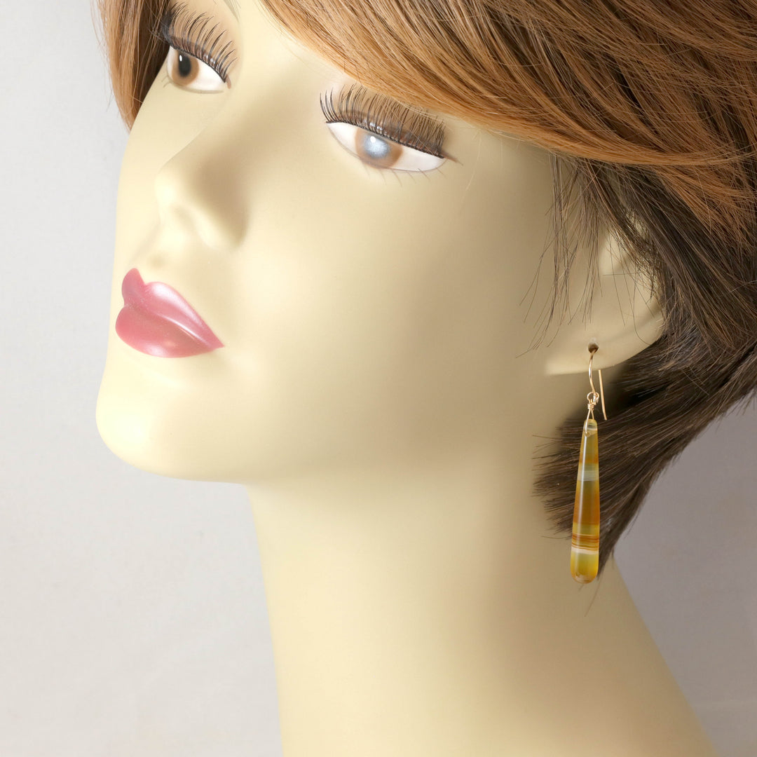 Honey Amber Chalcedony Earrings Smooth Long Teardrop 14k Solid Gold  or Filled or Sterling Silver Skinny Drops Spyglass Designs Simple