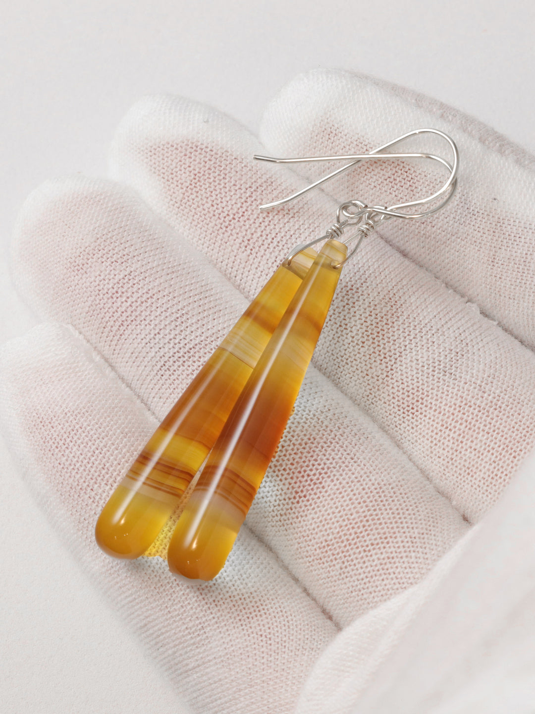 Honey Amber Chalcedony Earrings Smooth Long Teardrop 14k Solid Gold  or Filled or Sterling Silver Skinny Drops Spyglass Designs Simple