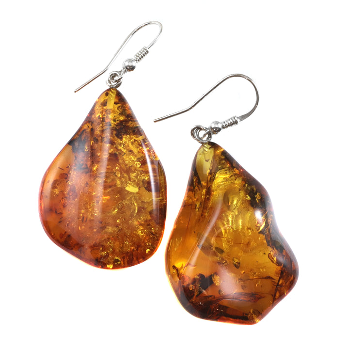Natural Amber Earrings Sterling Silver Honey Smooth Long Puffed Teardrops  Dangles Lightweight Rich Yellow Spyglass Designs