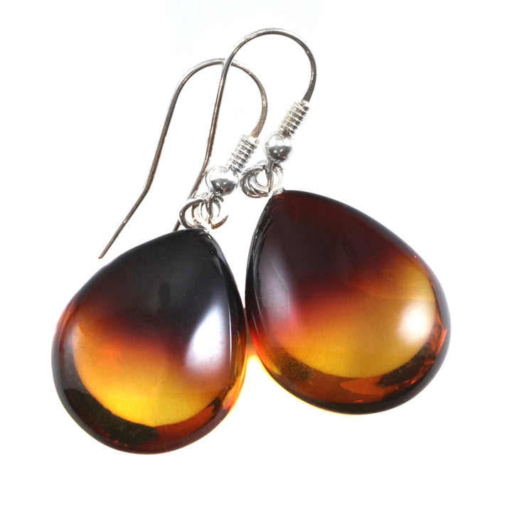 Amber Earrings Sterling Silver Yellow Honey Smooth Puffed Teardrop Natural Unique Dangles Sterling Silver 1.6 Inches