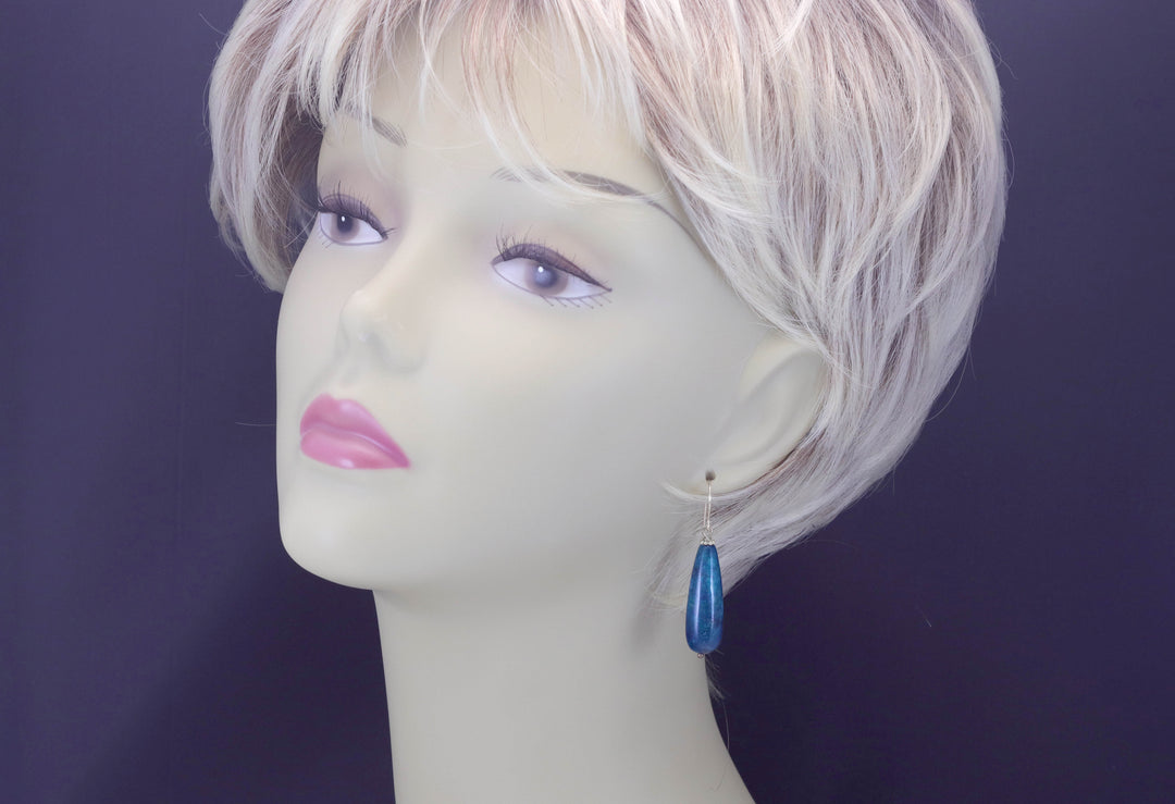 Blue Apatite Earrings 14k solid gold or filled or Sterling Silver Smooth Long Dangle Drops Natural Unique Deep blue Simple Drops 1.8 In