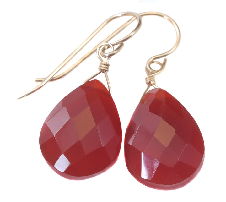 Carnelian Earrings Faceted Pear Shaped AAA Teardrops 14k Solid Gold or Filled or Sterling Silver Orange Chalcedony Natural Simple Drops