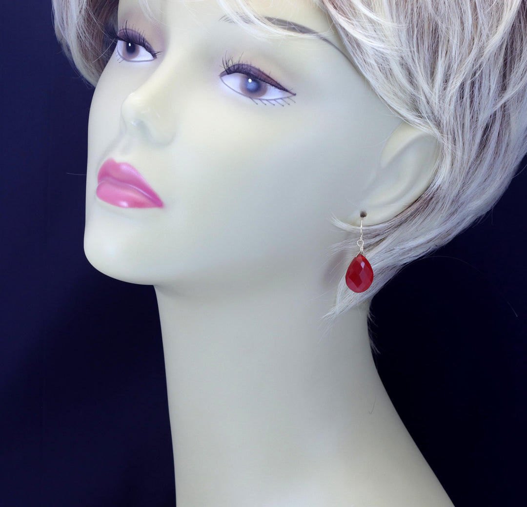 Carnelian Earrings Faceted Pear Shaped AAA Teardrops 14k Solid Gold or Filled or Sterling Silver Orange Chalcedony Natural Simple Drops