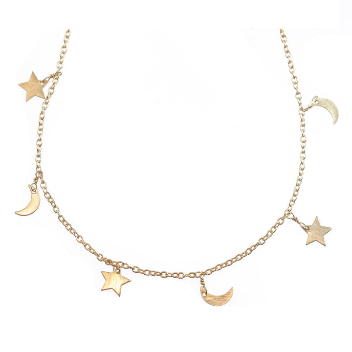 Stars and Harvest Moons Charm Necklace Long 36 Inch Hanging Single or Double Up Dainty Everyday Design