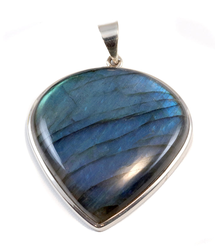 Labradorite Pendant  Sterling Silver Marquise Teardrop  Large Cabachon Bezel Set Pendent AAA Simple  Natural Blue Flash Spyglass Design 2 In