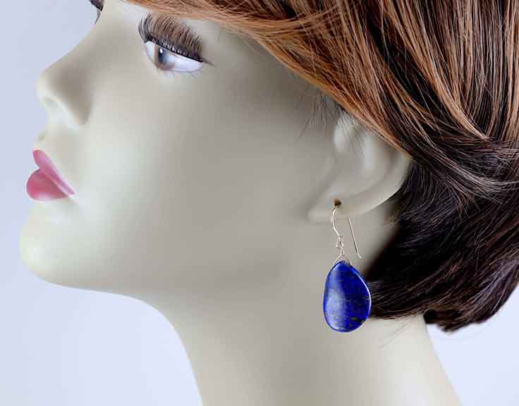 Blue Lapis Lazuli Earrings Natural Large Huge Smooth Teardrop Drops Sterling Silver or 14k Solid Gold or Filled Pyrite Spyglass Designs