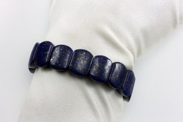 Lapis Lazuli Bracelet Large Chunky Bangle Style Stretchy Rectangular shaped Stones 6 7 7.5 Inches Adjustable natural Large Blue Pyrite