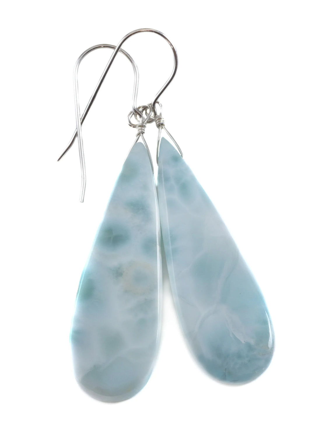 Copy of Blue Larimar Earrings Natural Long Teardrops Smooth Drop 14k Solid Gold or Filled or Sterling Silver Drops Baby Blue Simple 2 Inches - Spyglass Designs