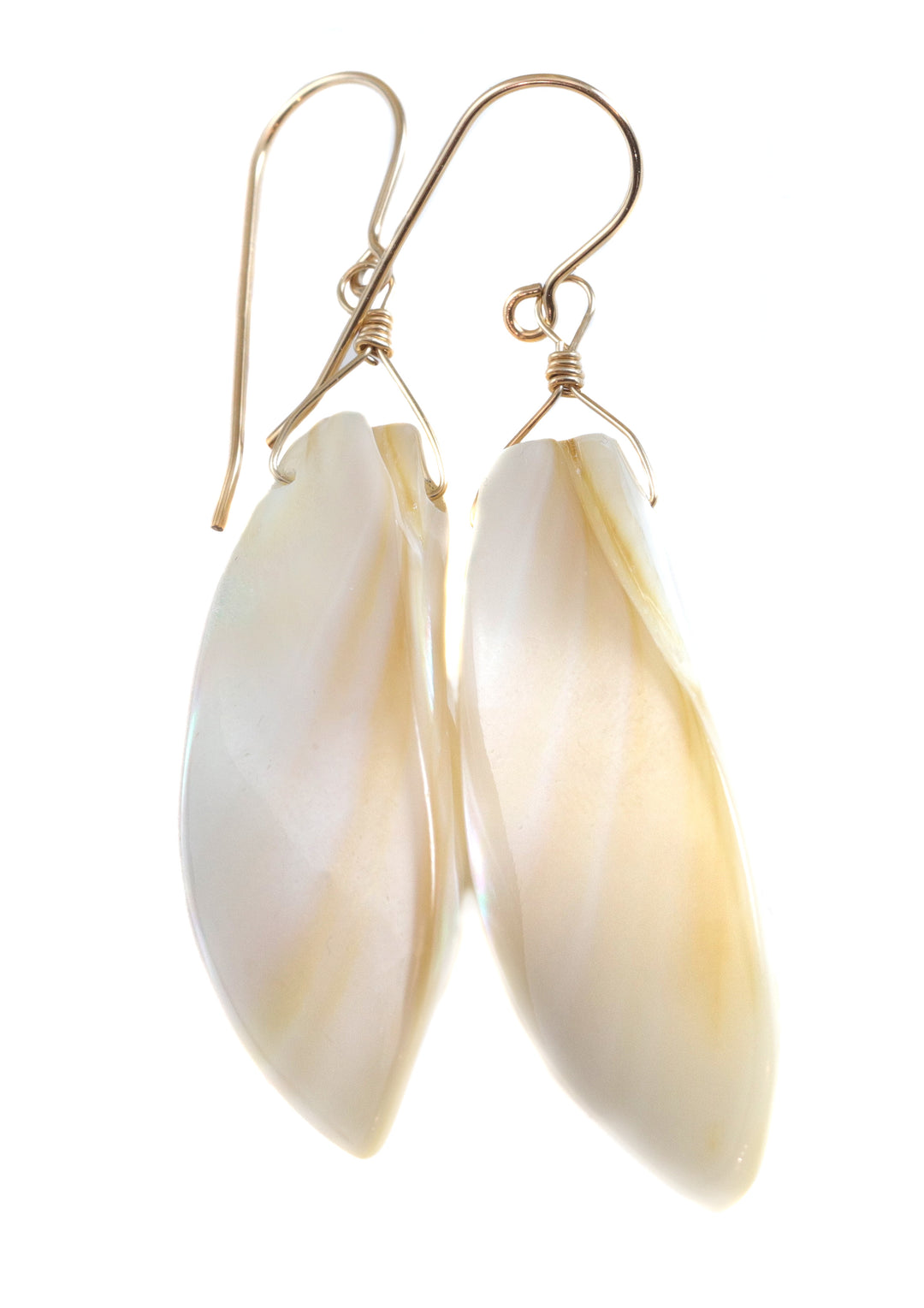 Mother of Pearl Earrings White Shell 14k Gold or Filled or Sterling Silver Natural Curved Shell Long 2 1/2 Inch Drops Large Simple Drops MOP