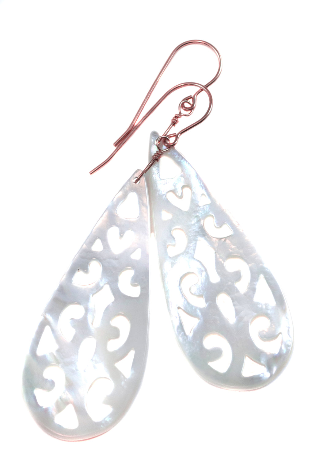 Mother of Pearl Earrings White Shell Carved Relief Teardrop Natural 14k Solid Gold or Filled or Sterling Silver Large Long Luster MOP  2 In