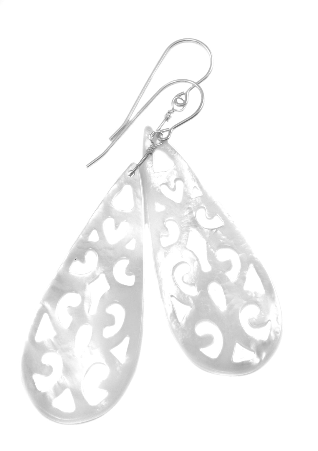 Mother of Pearl Earrings White Shell Carved Relief Teardrop Natural 14k Solid Gold or Filled or Sterling Silver Large Long Luster MOP  2 In