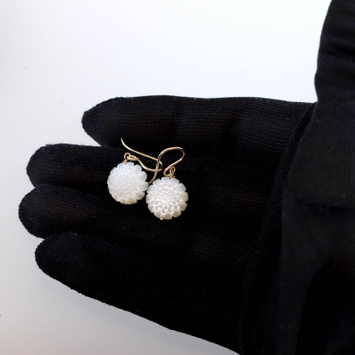 Copy of Mother of Pearl Earrings White Rose Shell Carved Lotus Flower Natural 14k Solid Gold or Filled or Sterling Silver Simple MOP Lightweight Drop