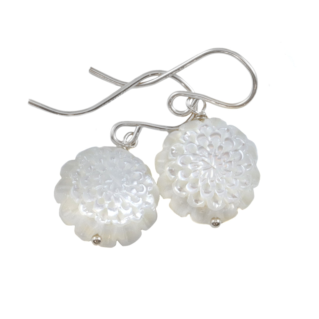 Copy of Mother of Pearl Earrings White Rose Shell Carved Lotus Flower Natural 14k Solid Gold or Filled or Sterling Silver Simple MOP Lightweight Drop