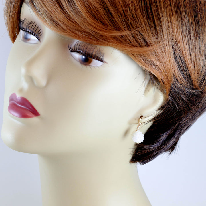 Copy of Mother of Pearl Earrings White Rose Shell Carved Lotus Flower Natural 14k Solid Gold or Filled or Sterling Silver Simple MOP Lightweight Drop