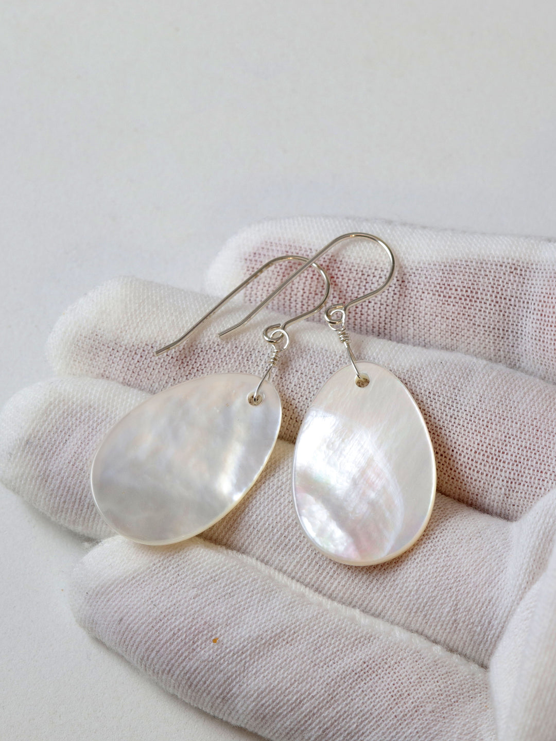 Mother of Pearl Earrings White Shell Teardrop Natural 14k Solid Gold or Filled or Sterling Silver Natural Simple Large Fat High Luster MOP
