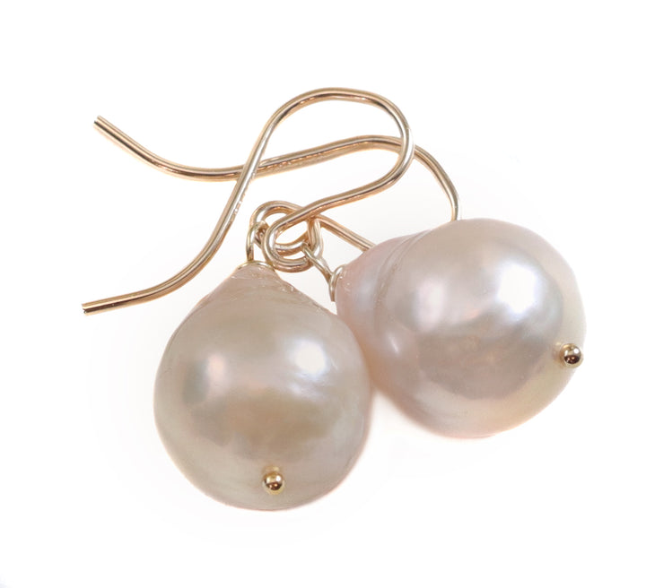 Baroque Pearl Earrings Sterling Silver or 14k Solid Yellow Gold or Filled Champagne Pink Simple Dainty Pearls Freshwater Unique Drops