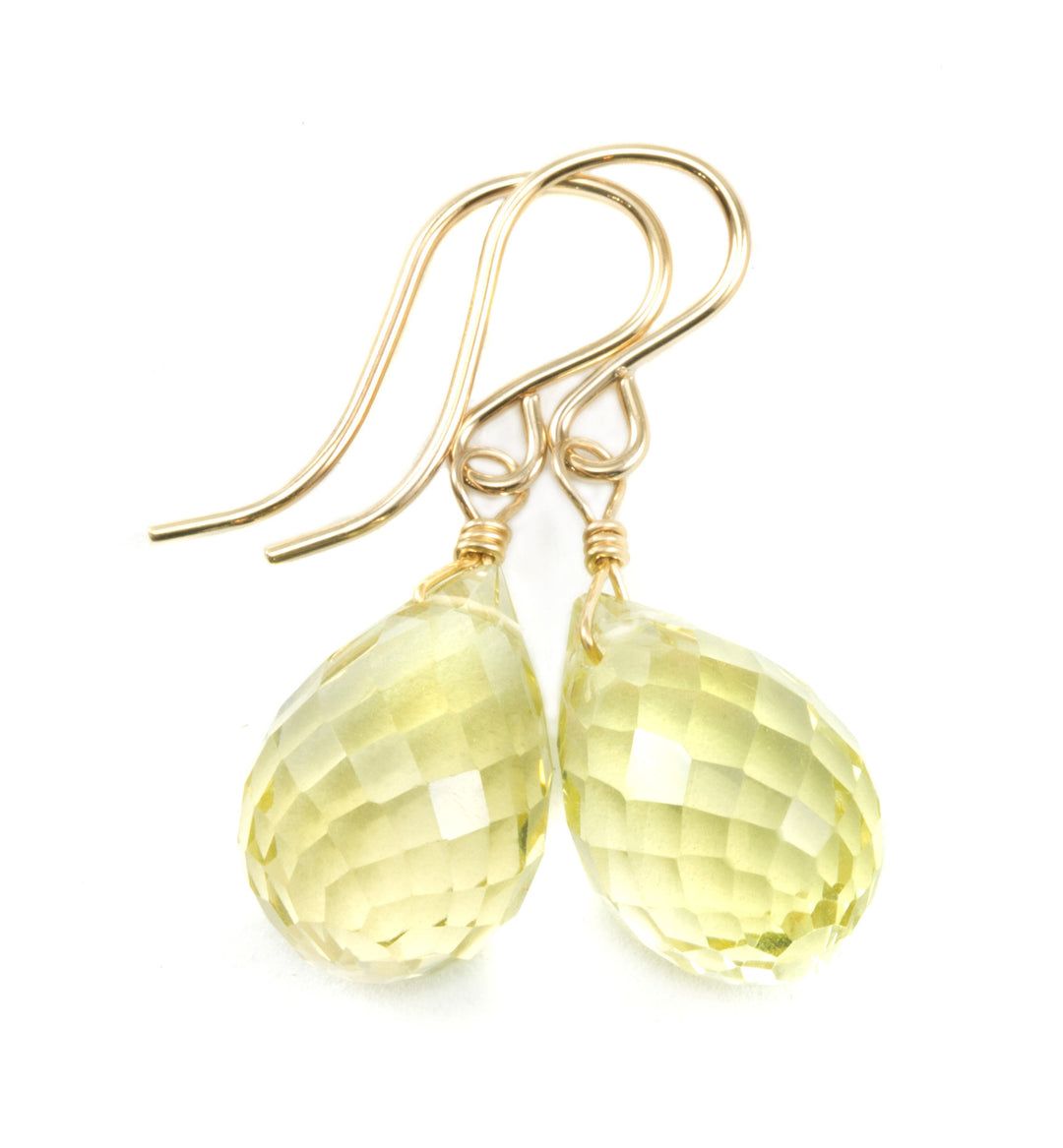 Lemon Yellow Quartz Earrings Pear Teardrop Faceted  Drop Sterling Silver or 14k Solid Yellow Gold or Filled Simple Classic Dangles Drops