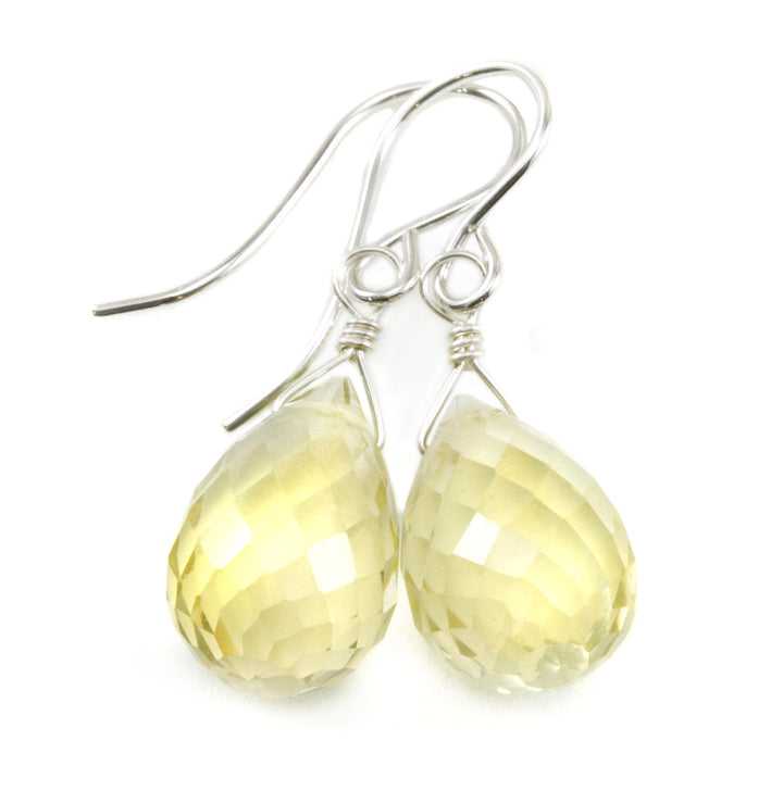 Lemon Yellow Quartz Earrings Pear Teardrop Faceted  Drop Sterling Silver or 14k Solid Yellow Gold or Filled Simple Classic Dangles Drops