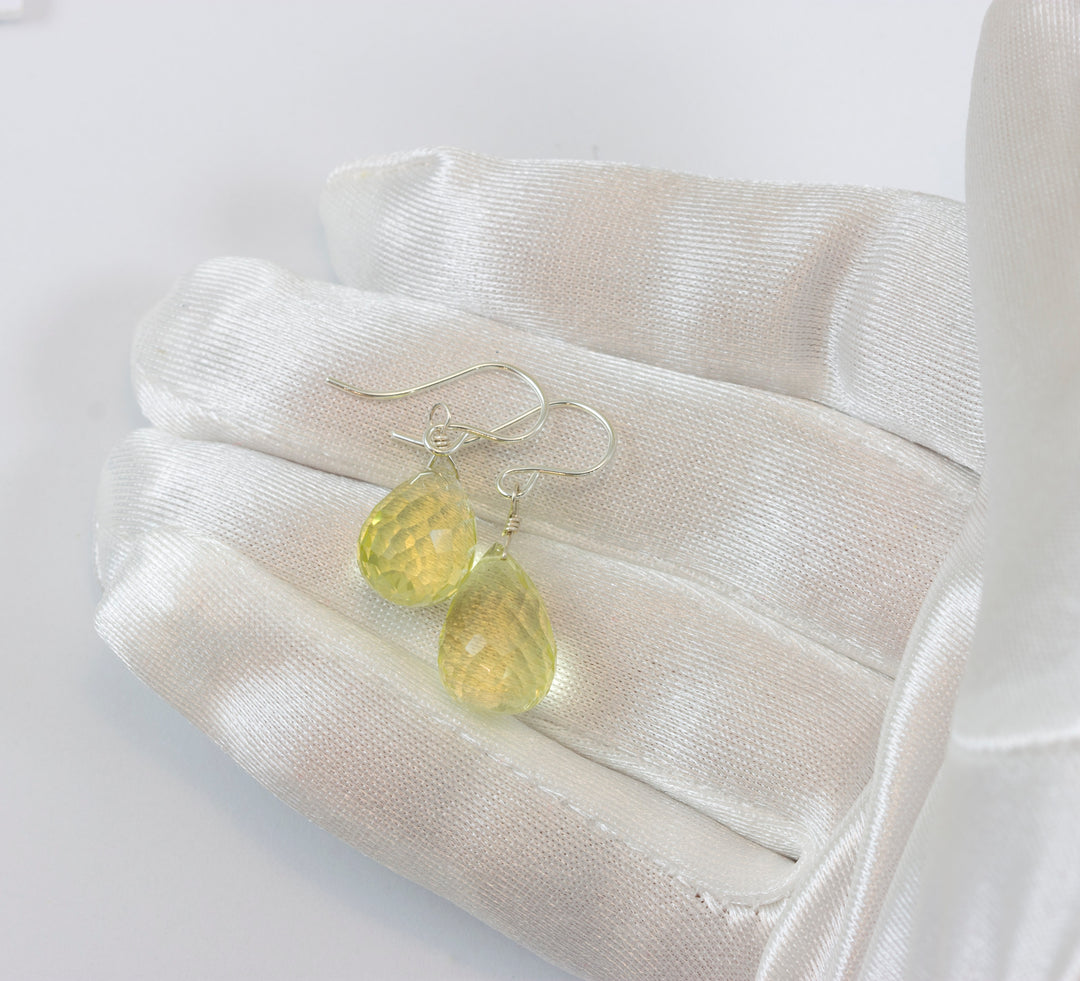 Lemon Yellow Quartz Earrings Pear Teardrop Faceted  Drop Sterling Silver or 14k Solid Yellow Gold or Filled Simple Classic Dangles Drops