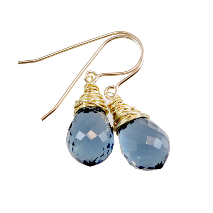 Smokey London Blue Gray Earrings Faceted  teardrop Sim Smoky topaz  Sterling Silver or 14k Solid Gold or Filled Simple Briolette Drops