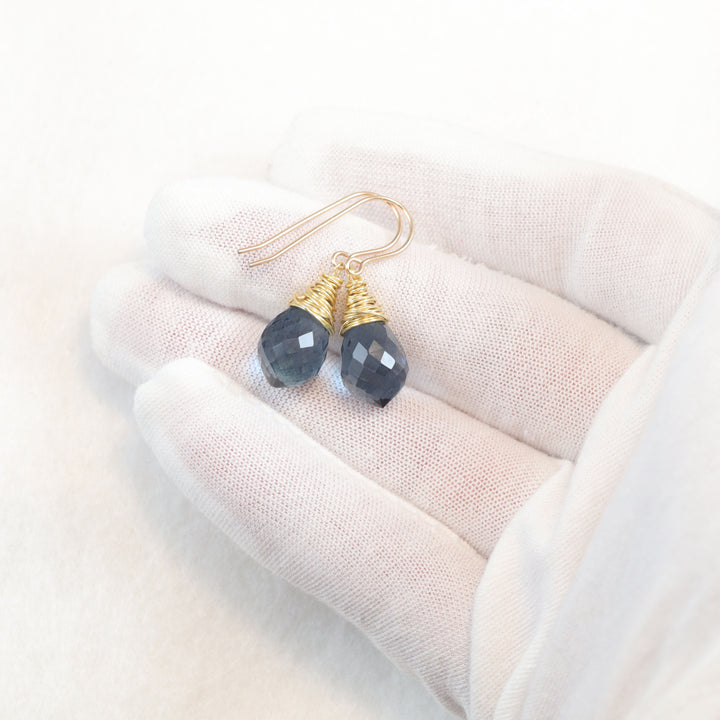 Smokey London Blue Gray Earrings Faceted  teardrop Sim Smoky topaz  Sterling Silver or 14k Solid Gold or Filled Simple Briolette Drops