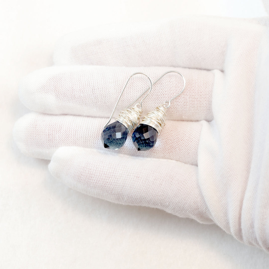Smokey London Blue Gray Earrings Faceted  teardrop Sim Smoky topaz  Sterling Silver or 14k Solid Gold or Filled Simple Briolette Drops
