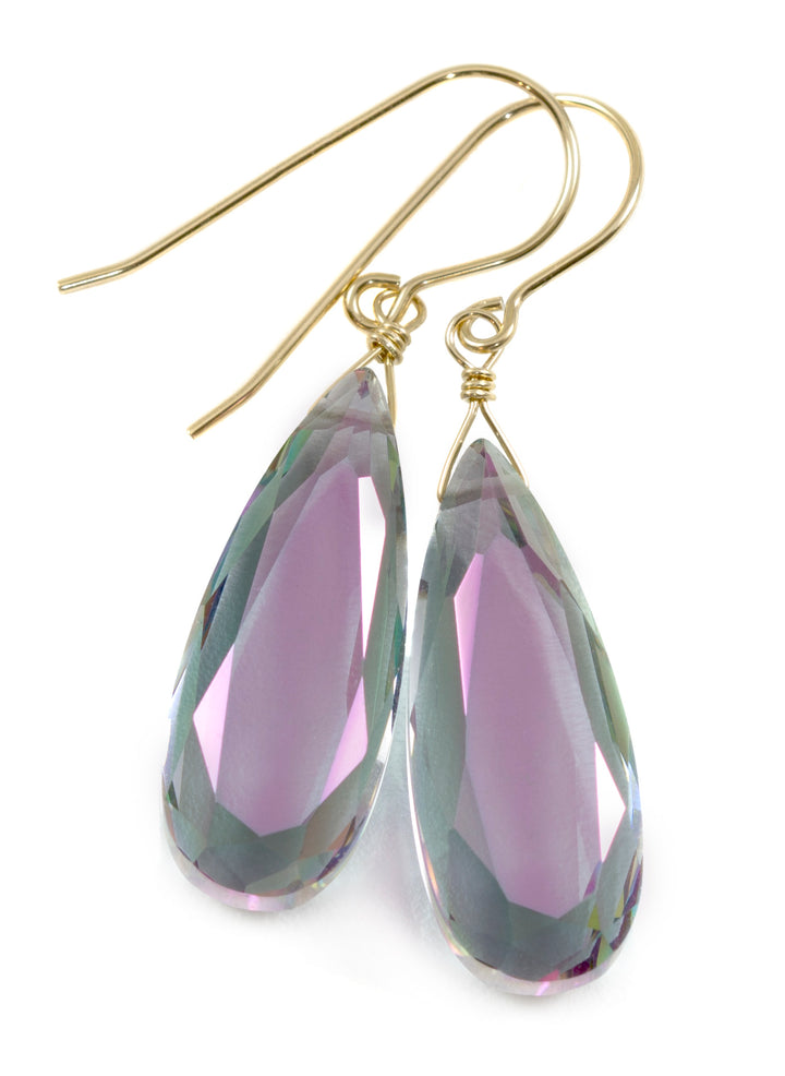 Purple Green Simulated Mystic Topaz Earrings Facet Large Long Dangle 14k Gold or Filled or Sterling Silver Classic Simple Clean Drops
