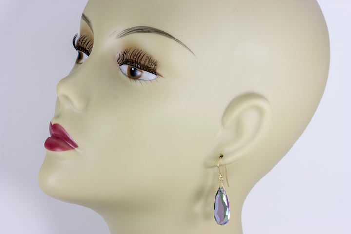 Purple Green Simulated Mystic Topaz Earrings Facet Large Long Dangle 14k Gold or Filled or Sterling Silver Classic Simple Clean Drops