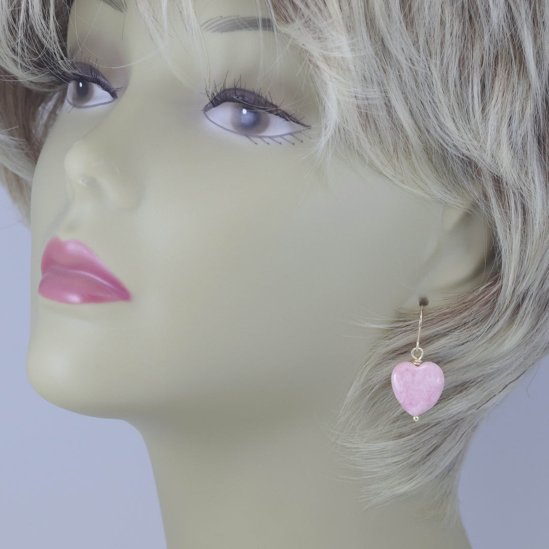 Pink Rhodochrosite Earrings Smooth Natural Teardrop Heart Shaped Sterling Silver or 14k Solid Gold or Filled Natural Earthy Pink Simple Drop