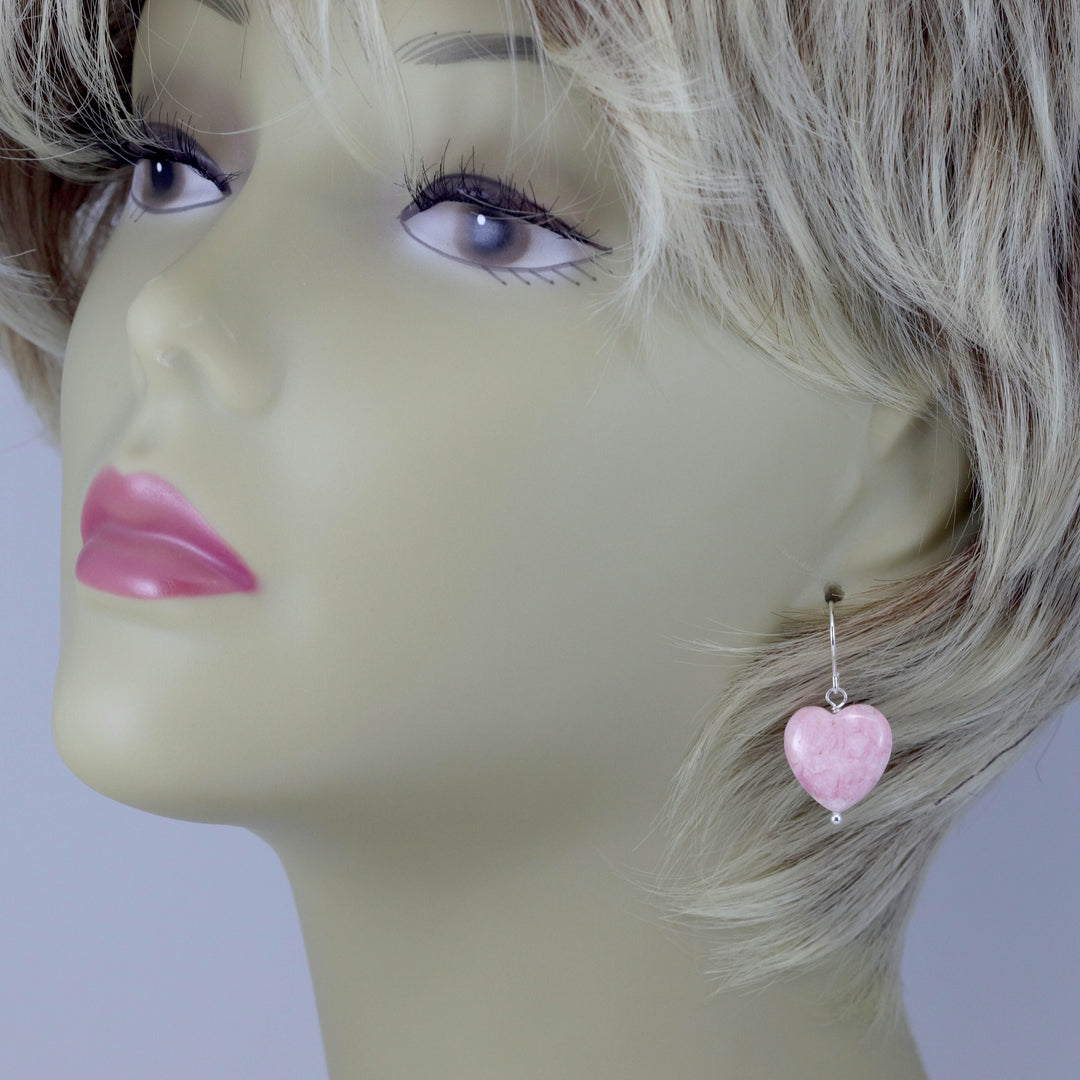 Pink Rhodochrosite Earrings Smooth Natural Teardrop Heart Shaped Sterling Silver or 14k Solid Gold or Filled Natural Earthy Pink Simple Drop