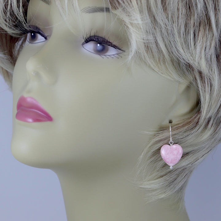 Pink Rhodochrosite Earrings Smooth Natural Teardrop Heart Shaped Sterling Silver or 14k Solid Gold or Filled Natural Earthy Pink Simple Drop