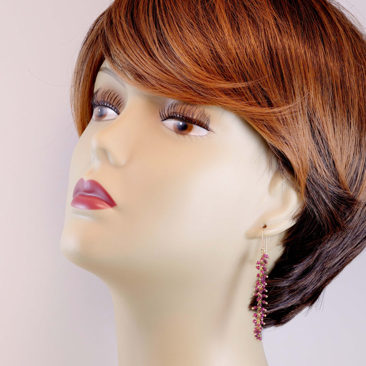 Red Ruby Earrings Long Dangle Clusters 2.6 Inches Chandelier Style Natural Gemstones Spyglass Designs Sterling Silver 14k Solid Gold