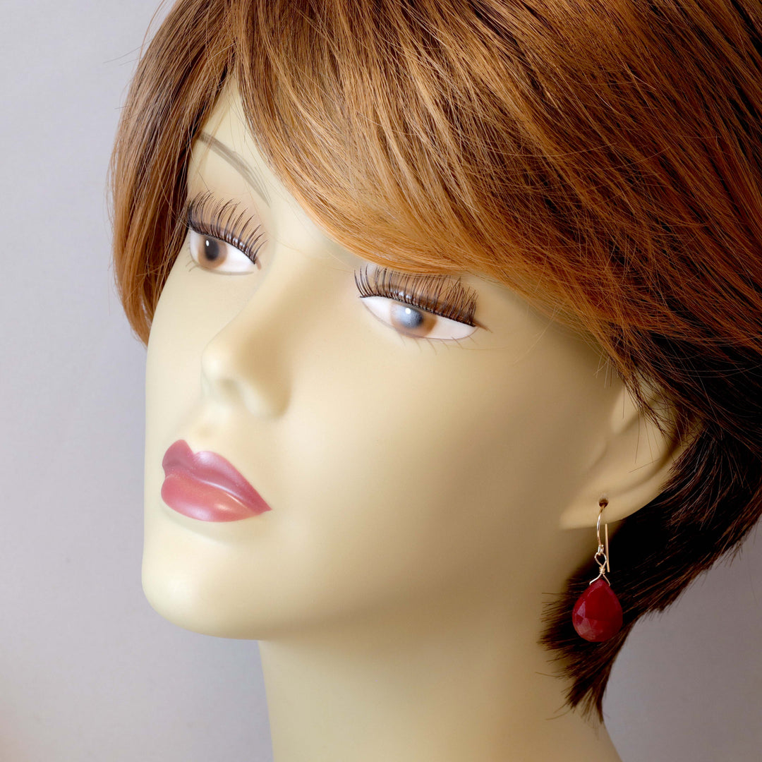 Natural Ruby Earrings Faceted Pear Shaped Teardrops 14k solid Gold or Yellow or Rose Filled or Sterling Silver Deep Rich Red  Dangle Drops