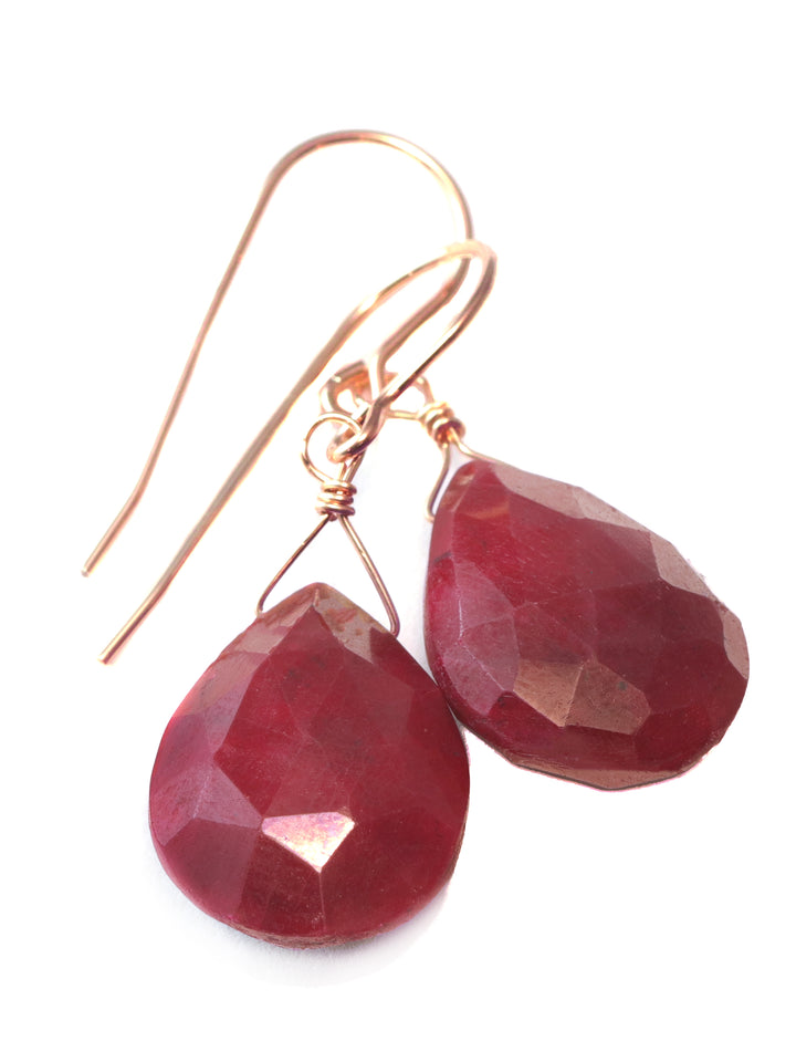 Natural Ruby Earrings Faceted Pear Shaped Teardrops 14k solid Gold or Yellow or Rose Filled or Sterling Silver Deep Rich Red  Dangle Drops