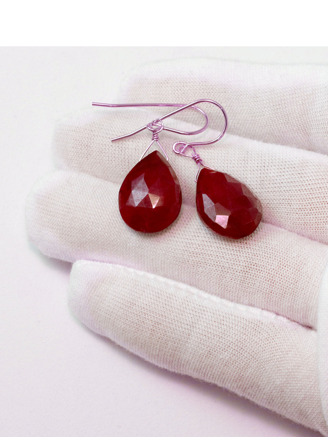 Natural Ruby Earrings Faceted Pear Shaped Teardrops 14k solid Gold or Yellow or Rose Filled or Sterling Silver Deep Rich Red  Dangle Drops