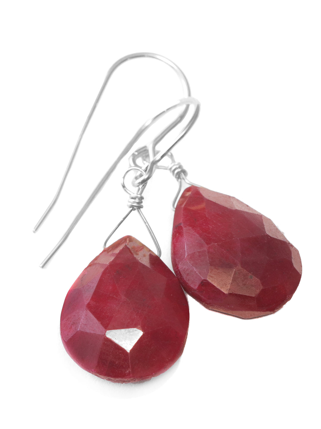 Natural Ruby Earrings Faceted Pear Shaped Teardrops 14k solid Gold or Yellow or Rose Filled or Sterling Silver Deep Rich Red  Dangle Drops
