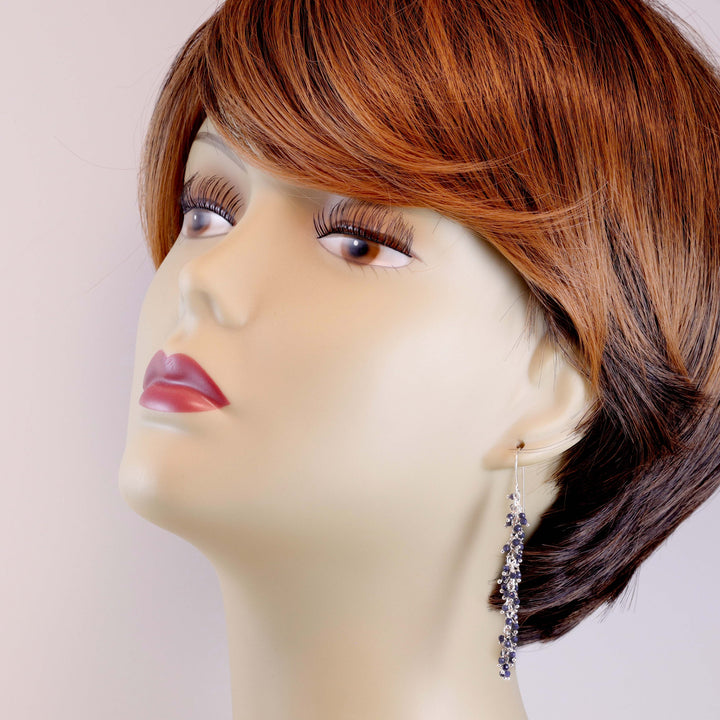 Blue Sapphire Earrings Long Dangle Clusters 2.6 Inches Chandelier Style Natural Gemstones Spyglass Designs Sterling Silver 14k Solid Gold