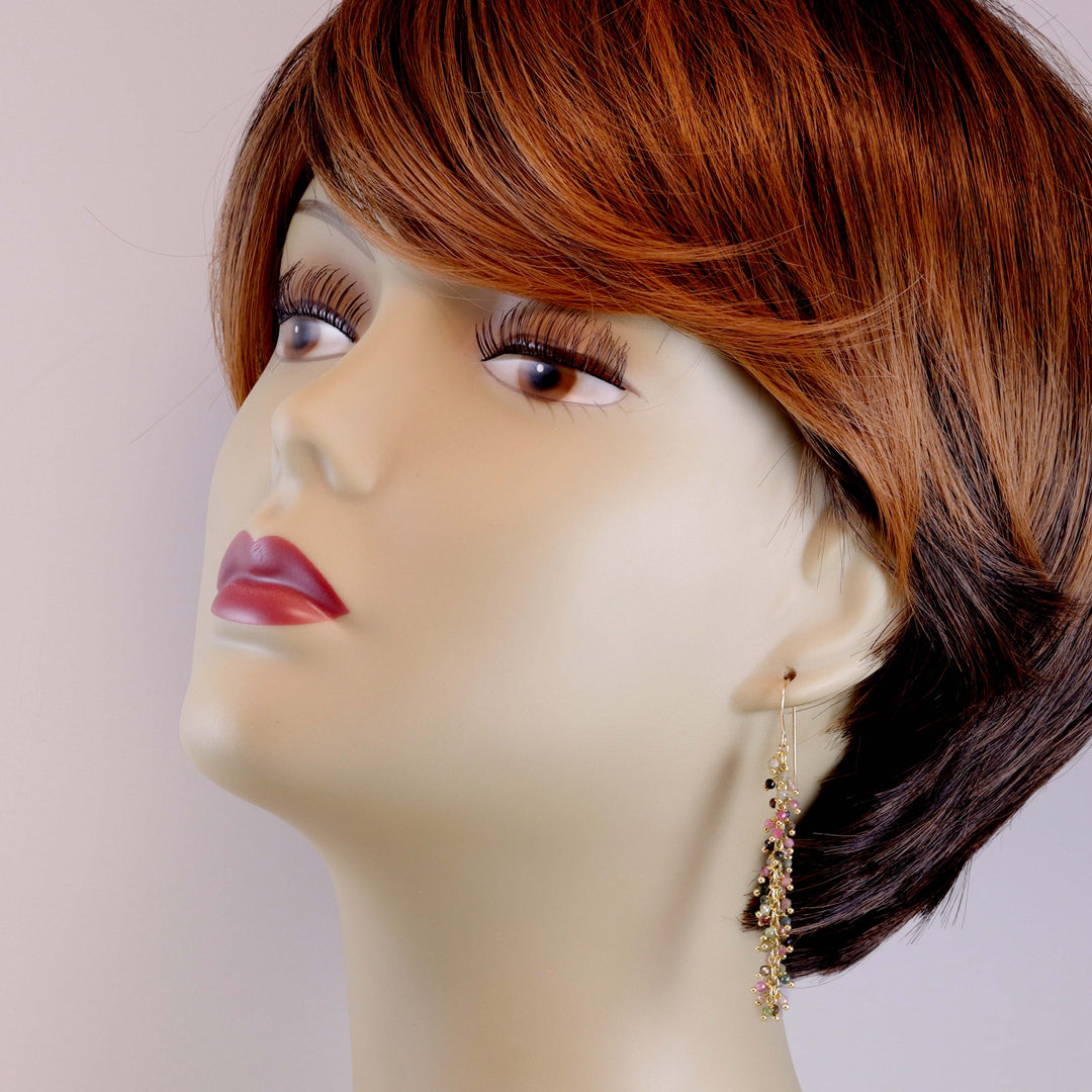 Tourmaline Earrings Long Dangle Clusters 2.6 " Pink Multi Chandelier Style Natural Gemstones Spyglass Designs Sterling Silver 14k Solid Gold