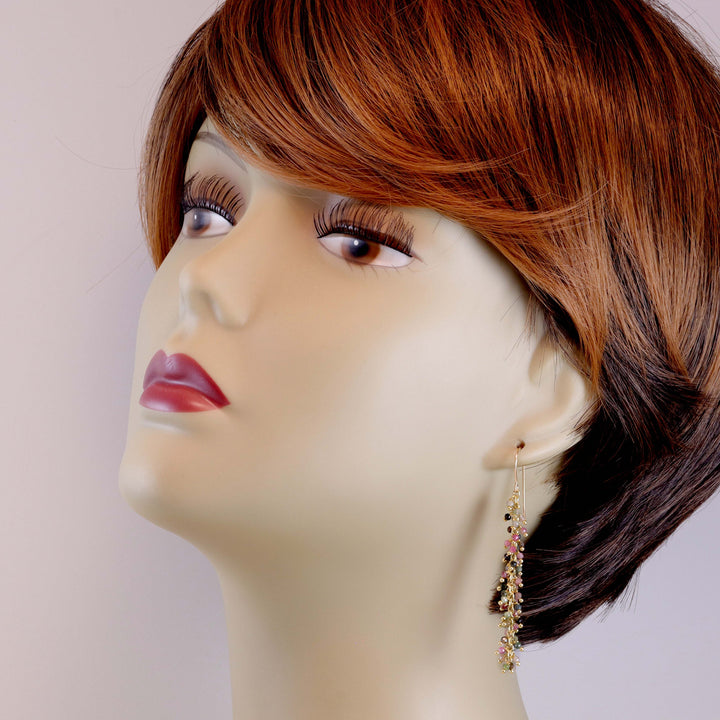 Tourmaline Earrings Long Dangle Clusters 2.6 " Pink Multi Chandelier Style Natural Gemstones Spyglass Designs Sterling Silver 14k Solid Gold