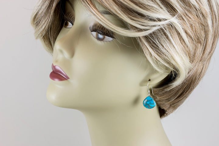 Copper Mosaic Blue Turquoise Earrings Large Heart Sterling Silver or 14k Solid Yellow Gold or Filled 18mm  Simple Drops Spyglass Designs