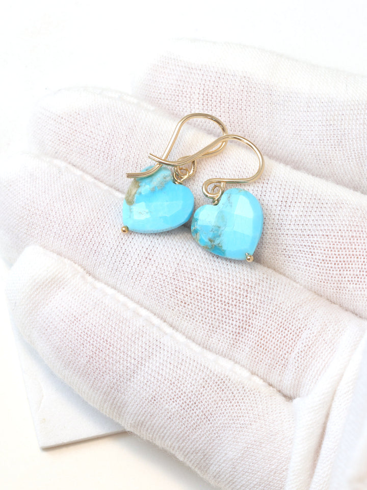 Blue Turquoise Earrings Heart Shape Sterling Silver or 14k Solid Yellow Gold or Filled 12mm  Simple Drops Spyglass Designs Everyday Drops