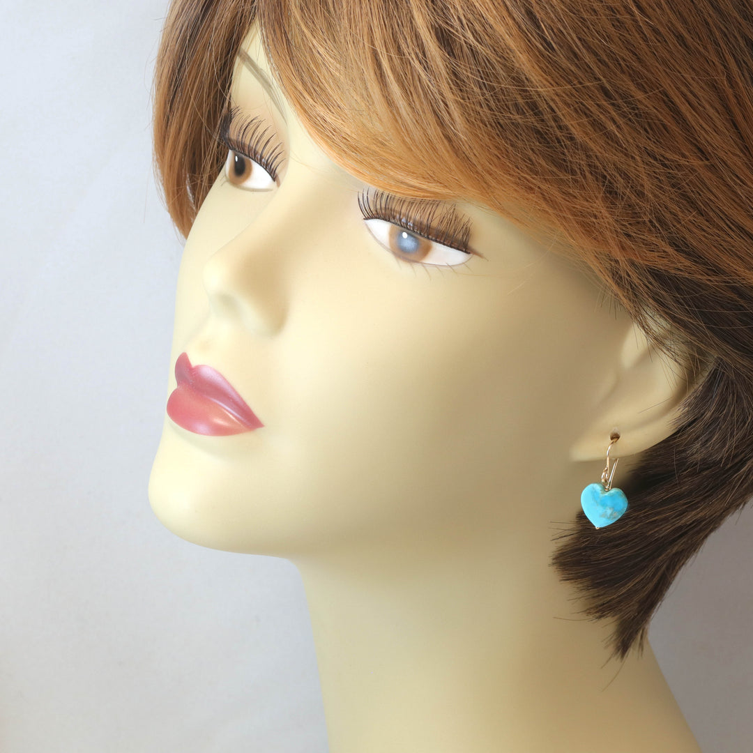 Blue Turquoise Earrings Heart Shape Sterling Silver or 14k Solid Yellow Gold or Filled 12mm  Simple Drops Spyglass Designs Everyday Drops