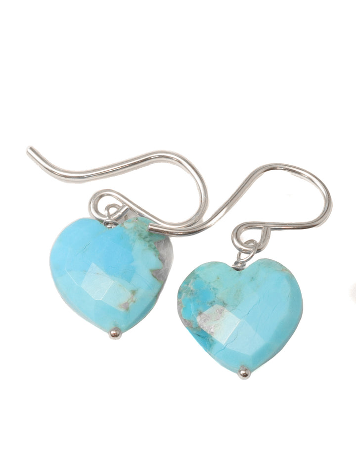 Blue Turquoise Earrings Heart Shape Sterling Silver or 14k Solid Yellow Gold or Filled 12mm  Simple Drops Spyglass Designs Everyday Drops