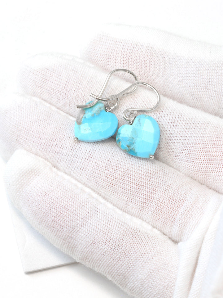 Blue Turquoise Earrings Heart Shape Sterling Silver or 14k Solid Yellow Gold or Filled 12mm  Simple Drops Spyglass Designs Everyday Drops
