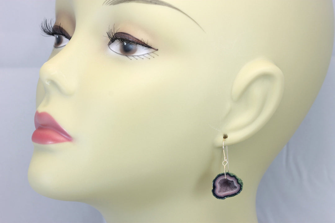 Baby Small Geode Earrings Tabasco Pink Druzy Oval 14k Gold Filled Polished Small Teardrop Drusy Paired AAA Natural Peachy Pink Druse Quartz