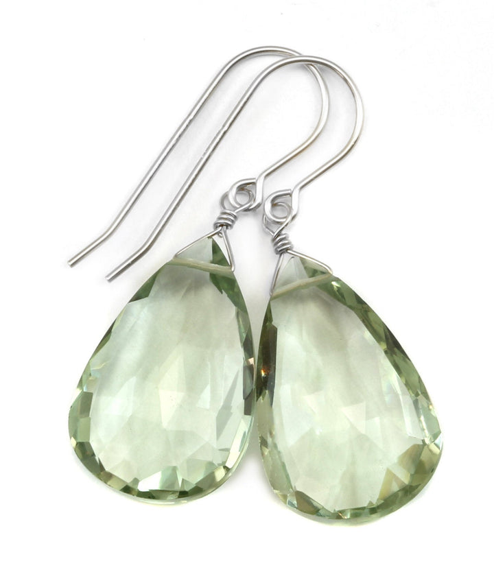 Green Amethyst Earrings Prasiolite Faceted AAA Pear Teardrop 14k Solid Gold or Filled or Sterling Silver Large Fat Drop Classic Briolettes